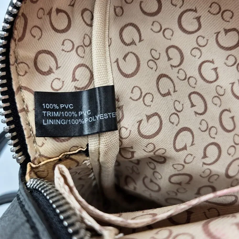 GUESS Los Angeles Mini Backpack Black Logo Print Zip Pocket Womens Bag